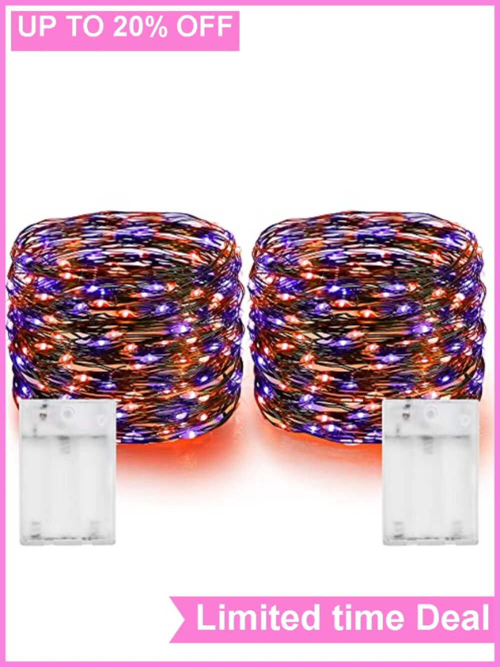 2 Pack 40FT LED Fairy String Lights Battery Operated Waterproof Copper Wire